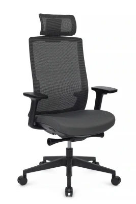 Кресло для персонала Riva Design Forum CH-312A черный пластик, серая сетка, серая ткань