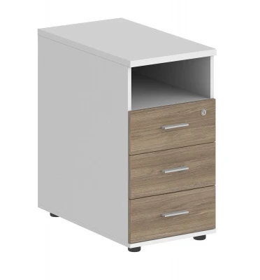 Тумба приставная с топом 400х600х725 с 3 ящиками и нишей, с замком / корпус белый, фасады дуб темный