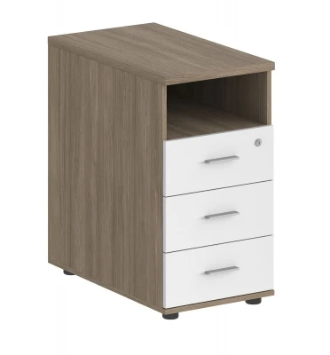 Тумба приставная с топом 400х700х725 с 3 ящиками и нишей, с замком / корпус дуб темный, фасады белые